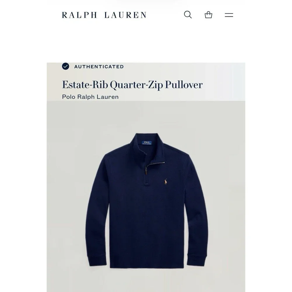 Polo Ralph Lauren‎ Men's Navy Blue Estate-Rib Quarter Zip Pullover XXL